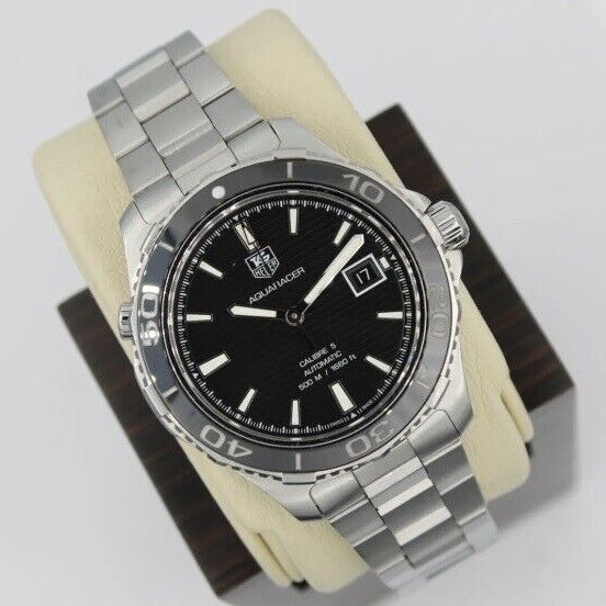  Shop Authentic Tag Heuer Aquaracer Caliber 5 Automatic Black Dial Silver Steel Strap Watch for Men - WAK2110.BA0830 - Luxxuri
