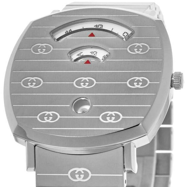  Shop Authentic Gucci Grip Quartz Silver Dial Silver Steel Strap Watch For Women - YA157410 - Luxxuri