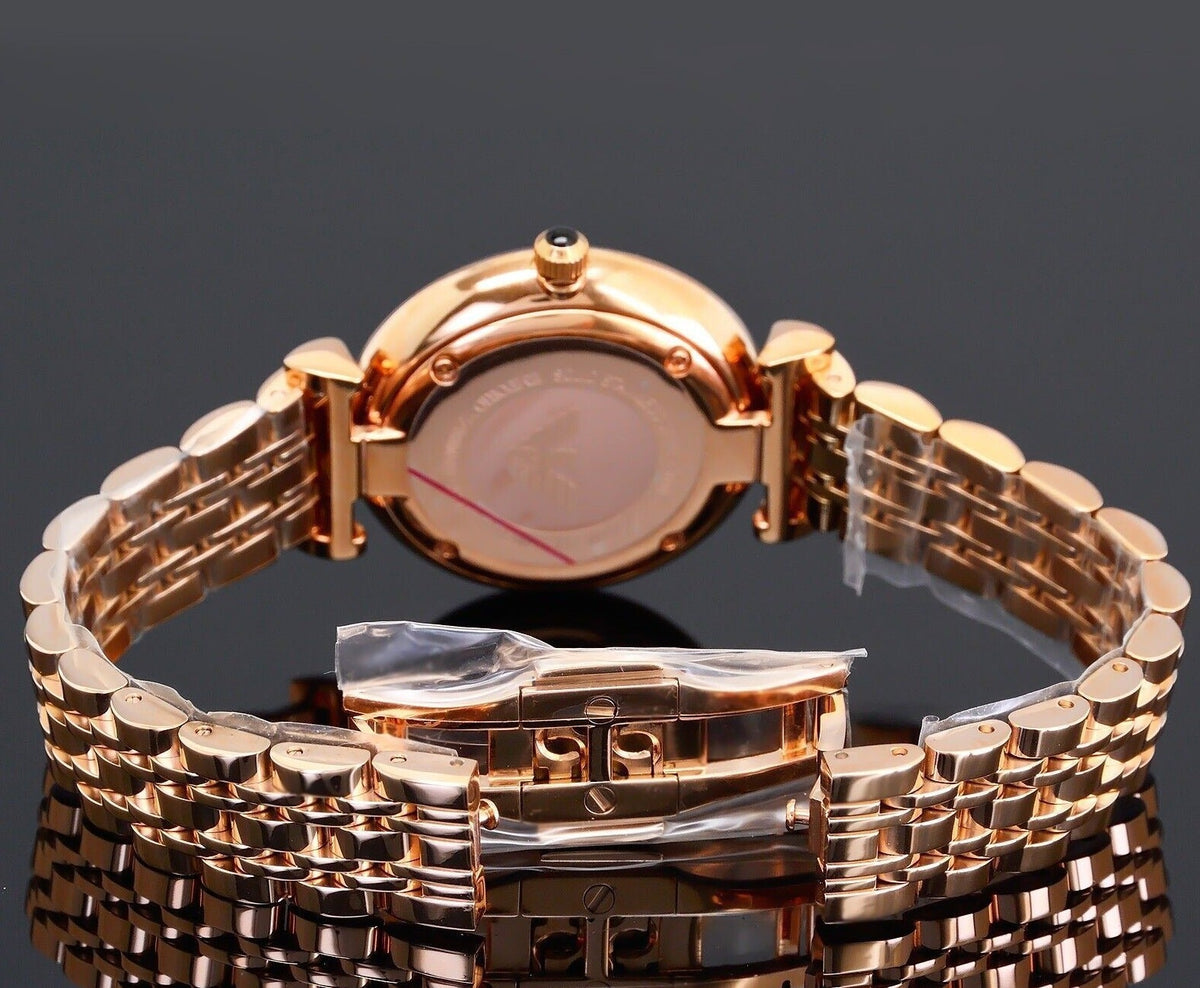  Shop Authentic Emporio Armani Gianni T-Bar Black Dial Rose Gold Strap Watch For Women - AR11145 - Luxxuri