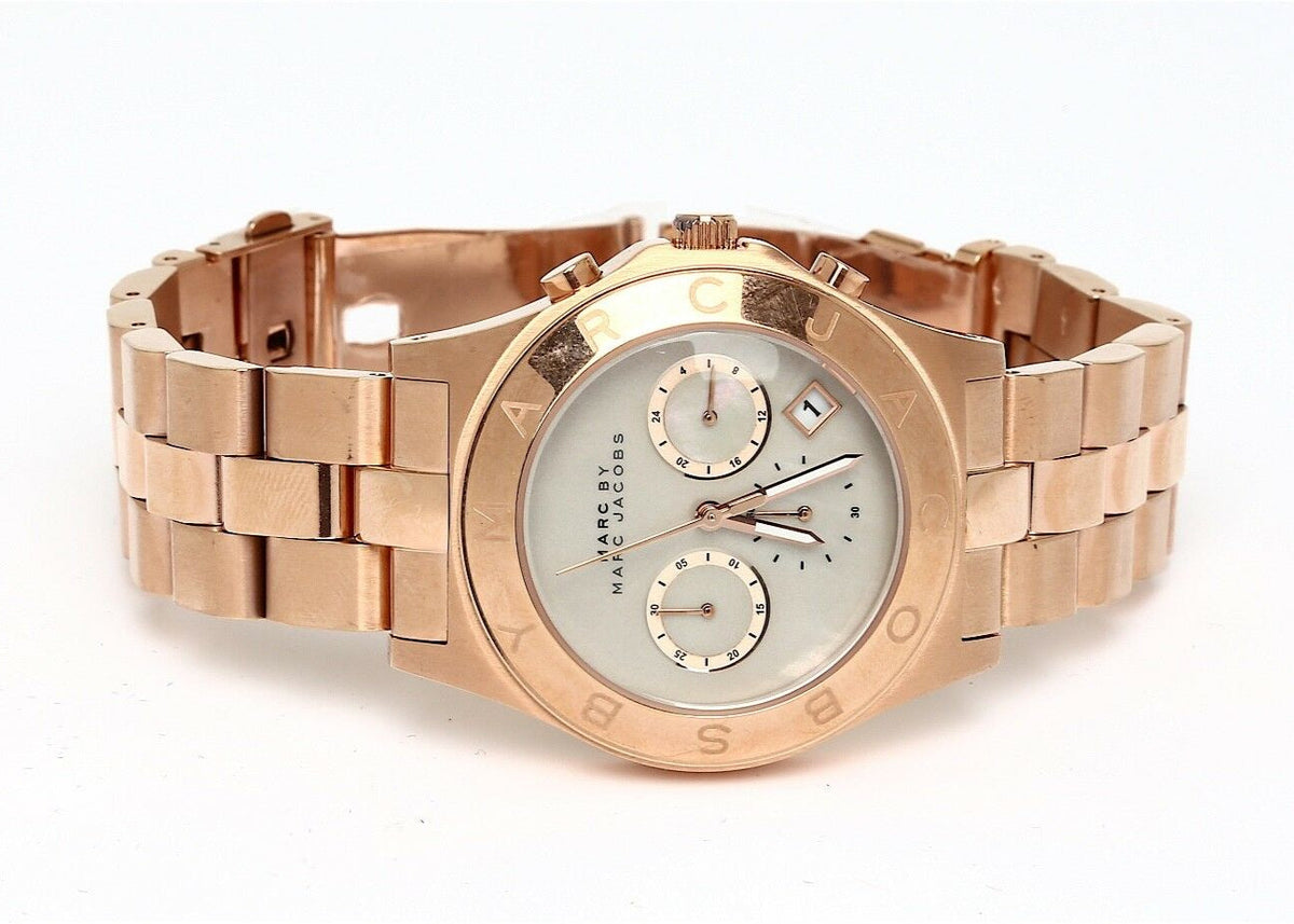  Shop Authentic Marc Jacobs Blade Chronograph Mother of Pearl White Dial Rose Gold Steel Strap Watch for Women - MBM8637 - Luxxuri