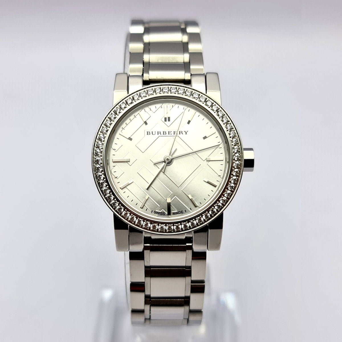  Shop Authentic Burberry The City Diamonds Silver Dial Silver Steel Strap Watch for Women - BU9220 - Luxxuri
