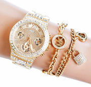  Shop Authentic Guess Moonlight Multi Function Diamonds Gold Dial Gold Steel Strap Watch for Women - GW0320L2 - Luxxuri