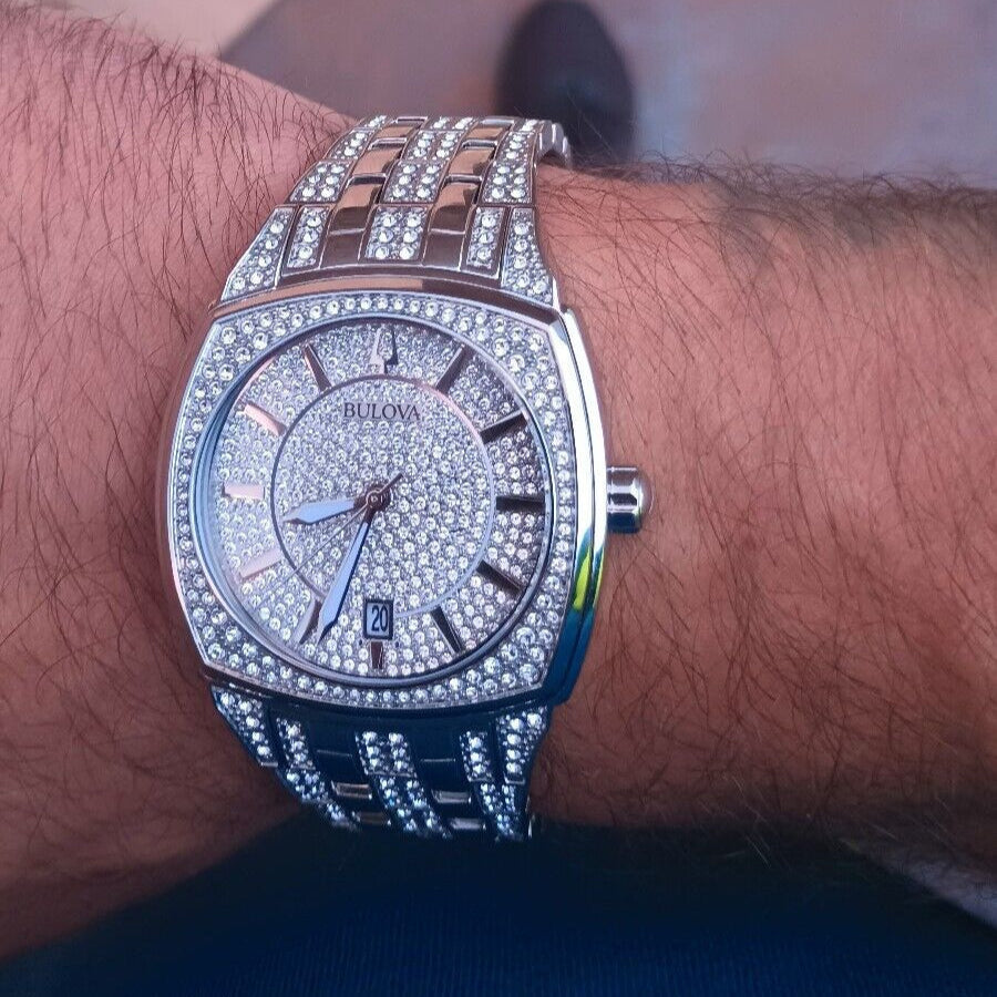  Shop Authentic Bulova Phantom Swarovski Crystal Pave Silver Dial Silver Steel Strap Watch for Men - 98B296 - Luxxuri