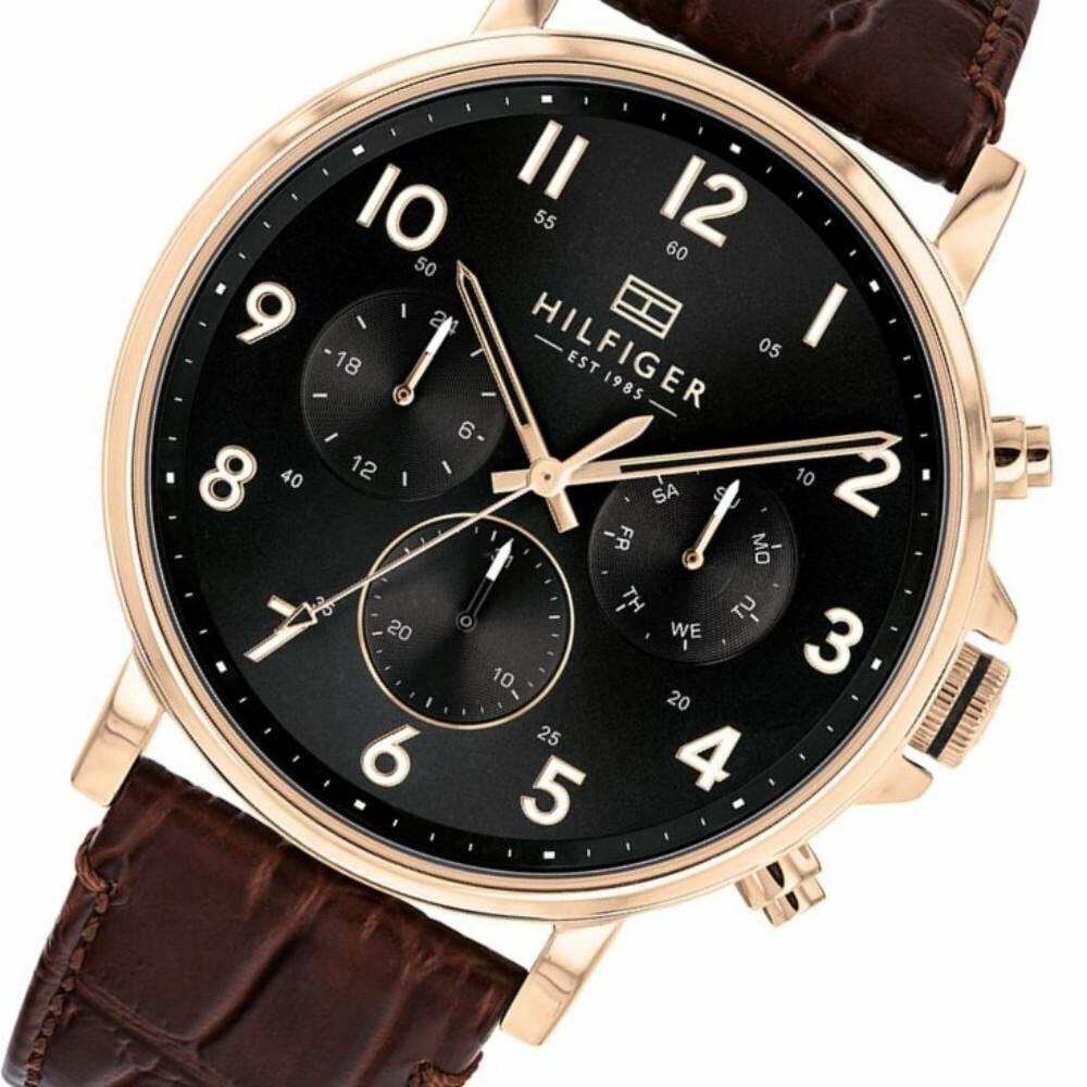  Shop Authentic Tommy Hilfiger Daniel Black Dial Brown Leather Strap Watch for Men - 1710379 - Luxxuri