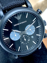  Shop Authentic Emporio Armani Luigi Analog Black Dial Black Leather Strap Watch For Men - AR11450 - Luxxuri