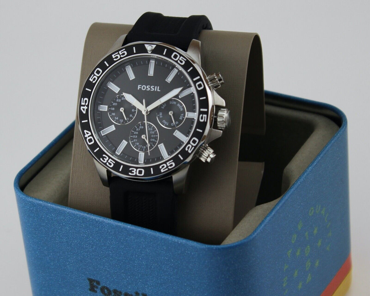  Shop Authentic Fossil Bannon Multifunction Black Dial Black Silicone Strap Watch for Men - BQ2494 - Luxxuri