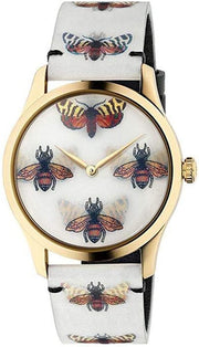 Shop Authentic Gucci G Timeless Quartz White Dial White Leather Strap Watch For Women - YA1264109 - Luxxuri