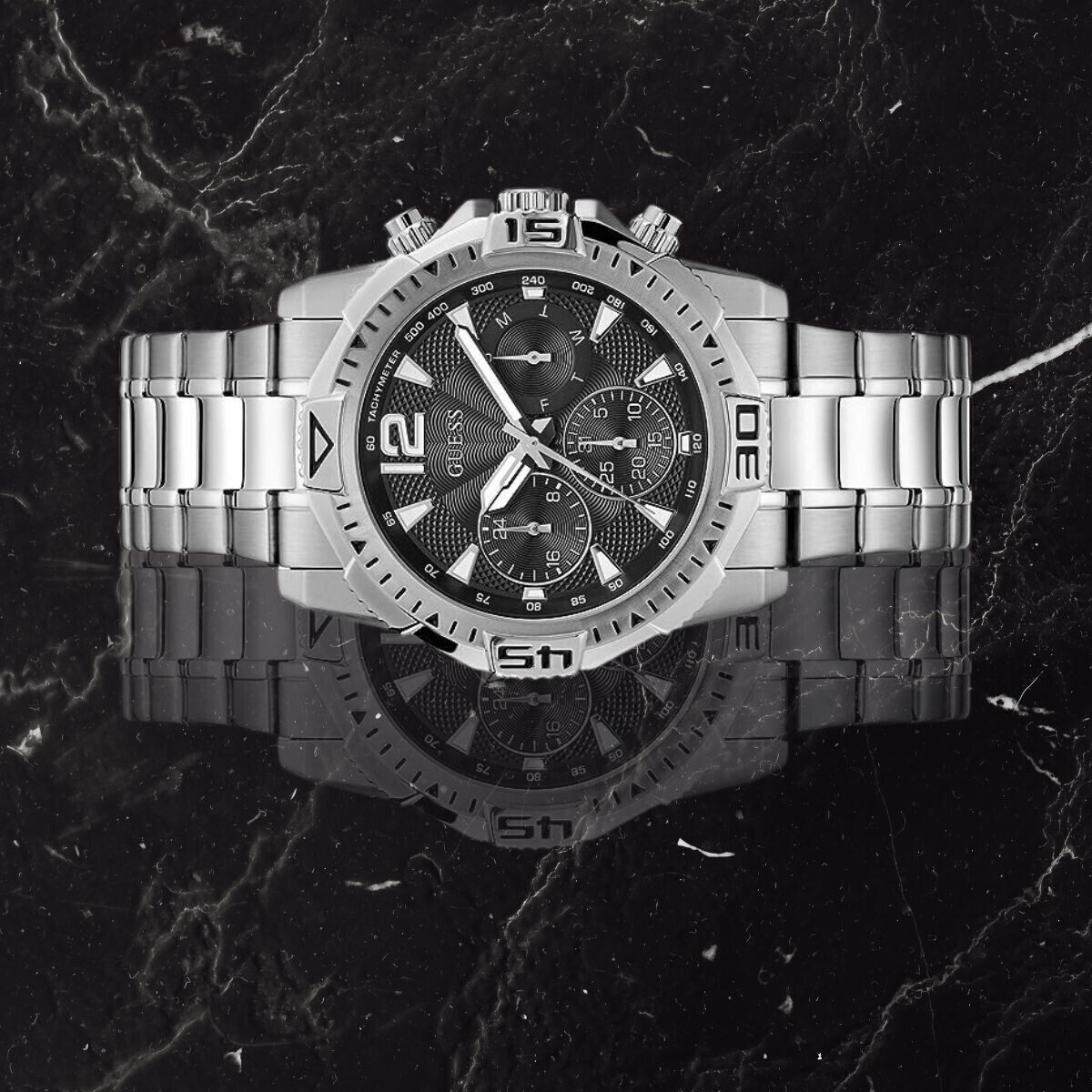  Shop Authentic Guess Commander Chronograph Black Dial Silver Steel Strap Watch for Men - GW0056G1 - Luxxuri