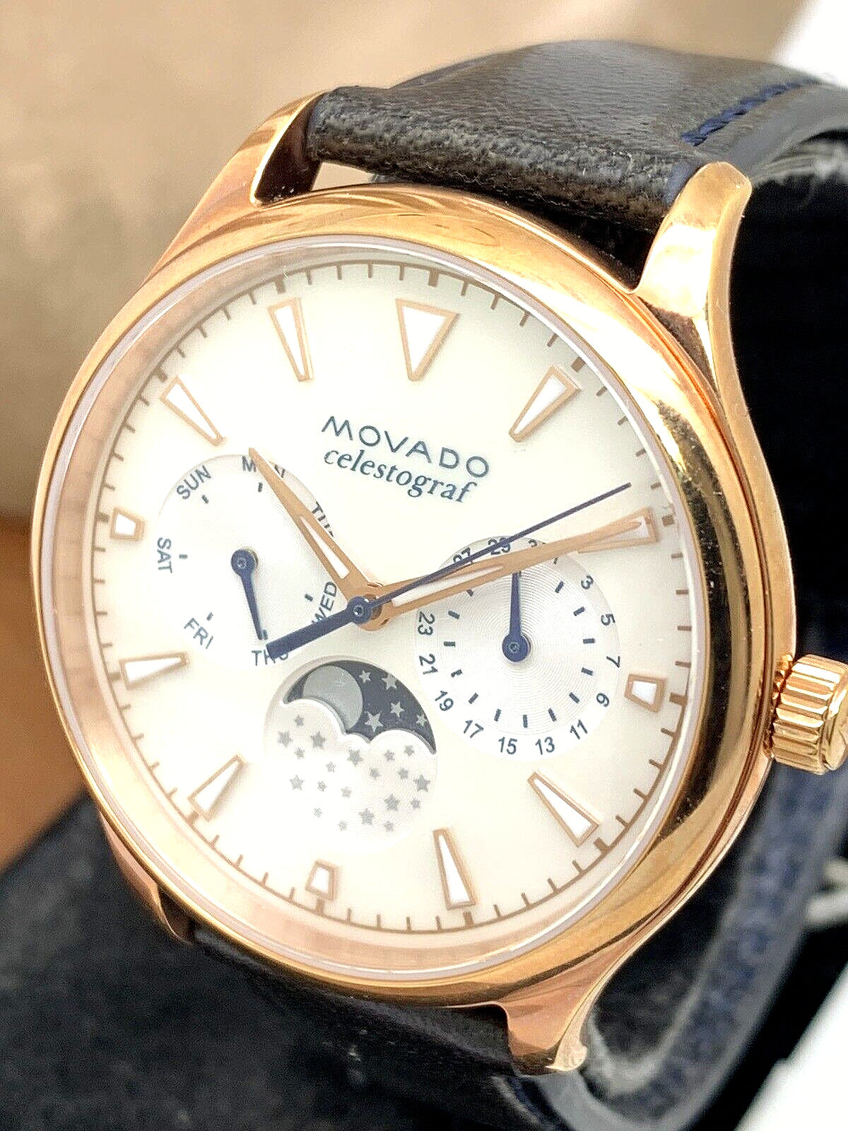  Shop Authentic Movado Heritage Celestograf White Mother of Pearl Dial Blue Leather Strap Watch For Women - 3650011 - Luxxuri