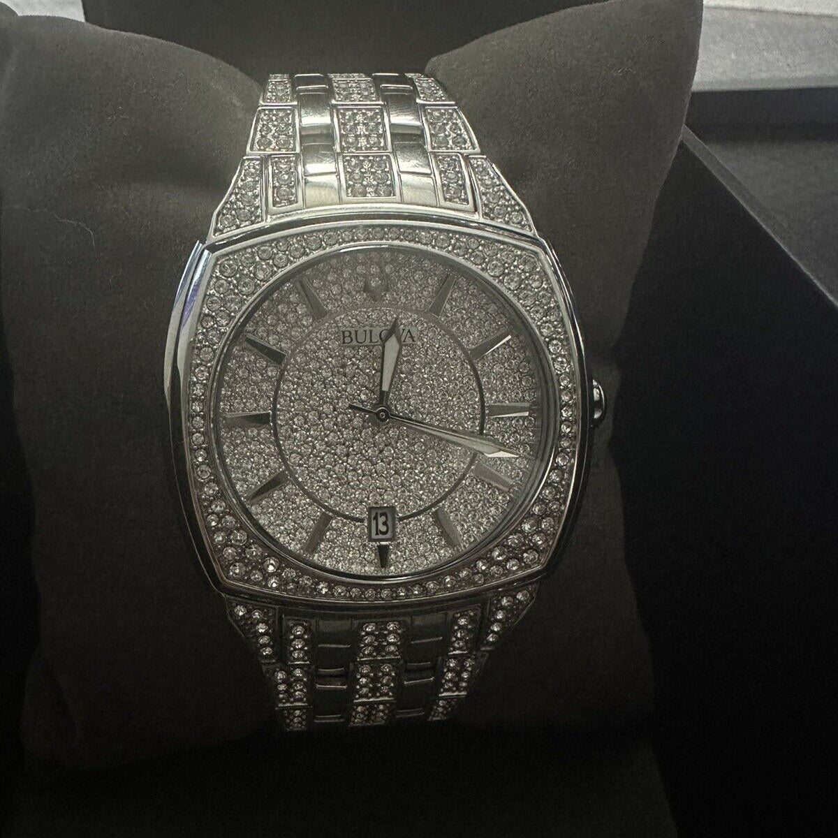  Shop Authentic Bulova Phantom Swarovski Crystal Pave Silver Dial Silver Steel Strap Watch for Men - 98B296 - Luxxuri