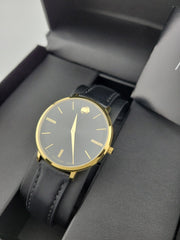  Shop Authentic Movado Ultra Slim Black Dial Black Leather Strap Watch For Women - 0607091 - Luxxuri