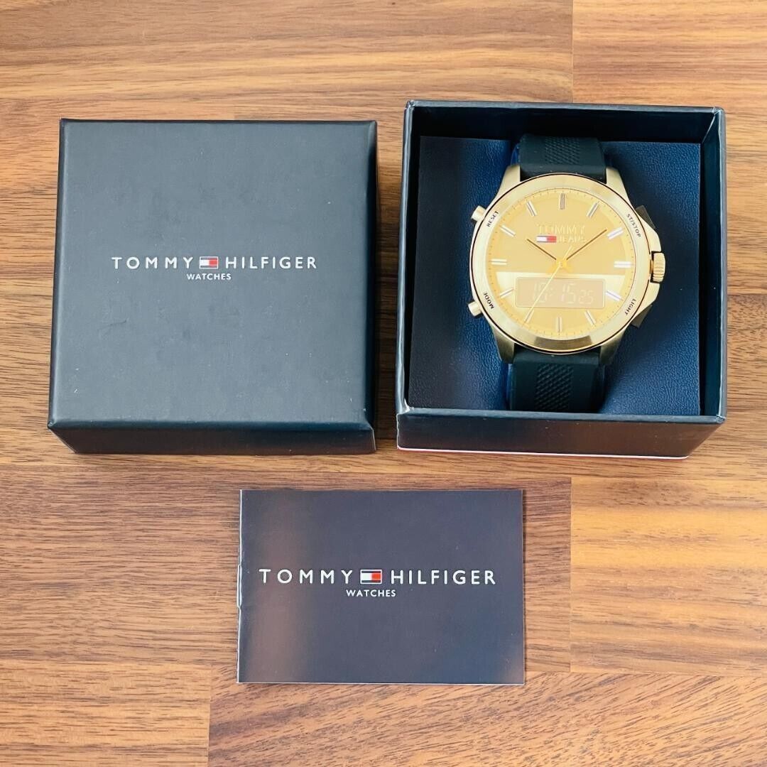  Shop Authentic Tommy Hilfiger Jeans Digital Analog Gold Dial Black Rubber Strap Watch For Women  - 1791762 - Luxxuri