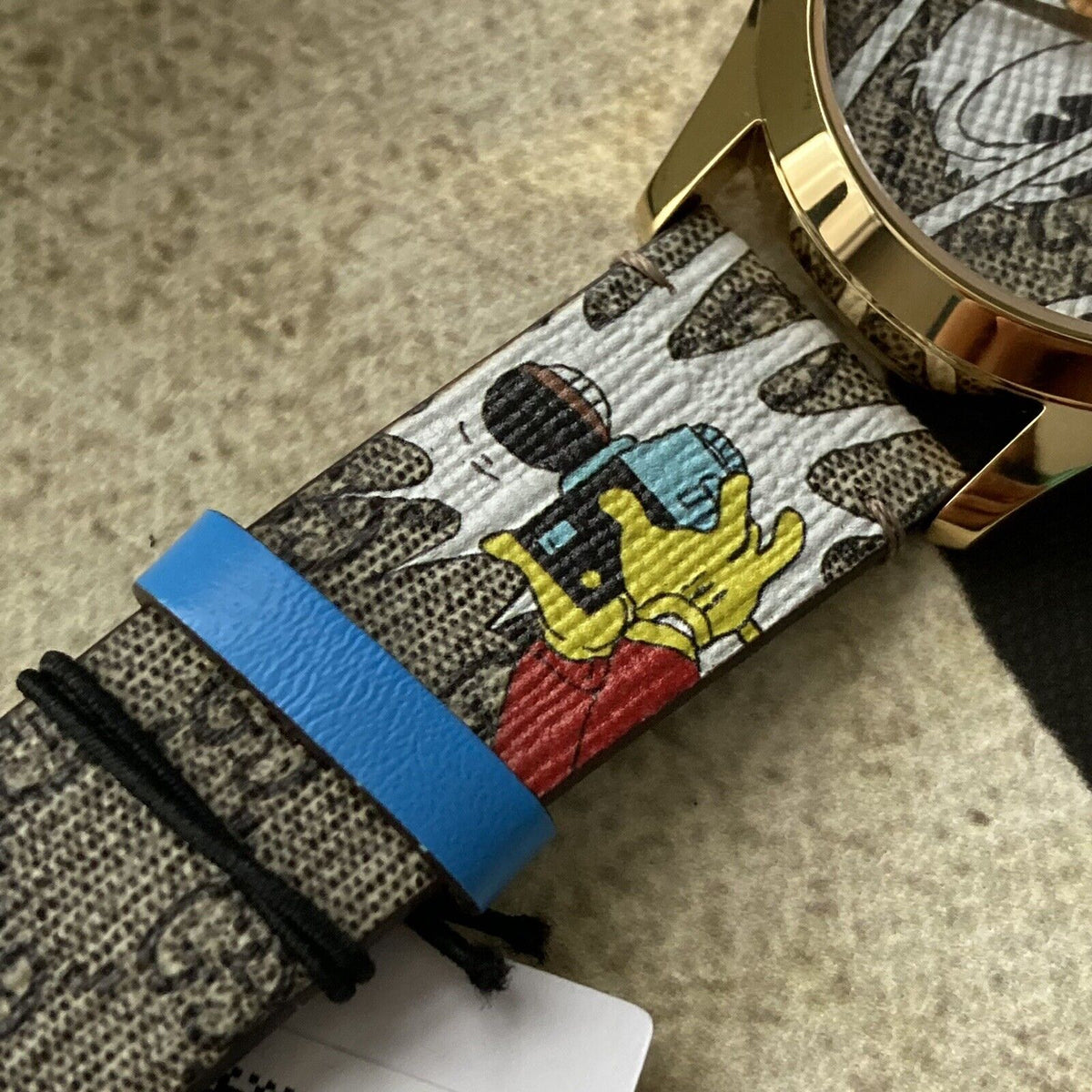  Shop Authentic Gucci G Timeless Disney Donald Duck Brown Dial Brown Leather Strap Watch For Women - YA1264167 - Luxxuri
