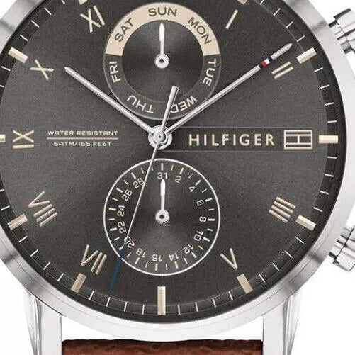  Shop Authentic Tommy Hilfiger Kane Grey Dial Brown Leather Strap Watch for Men - 1710398 - Luxxuri