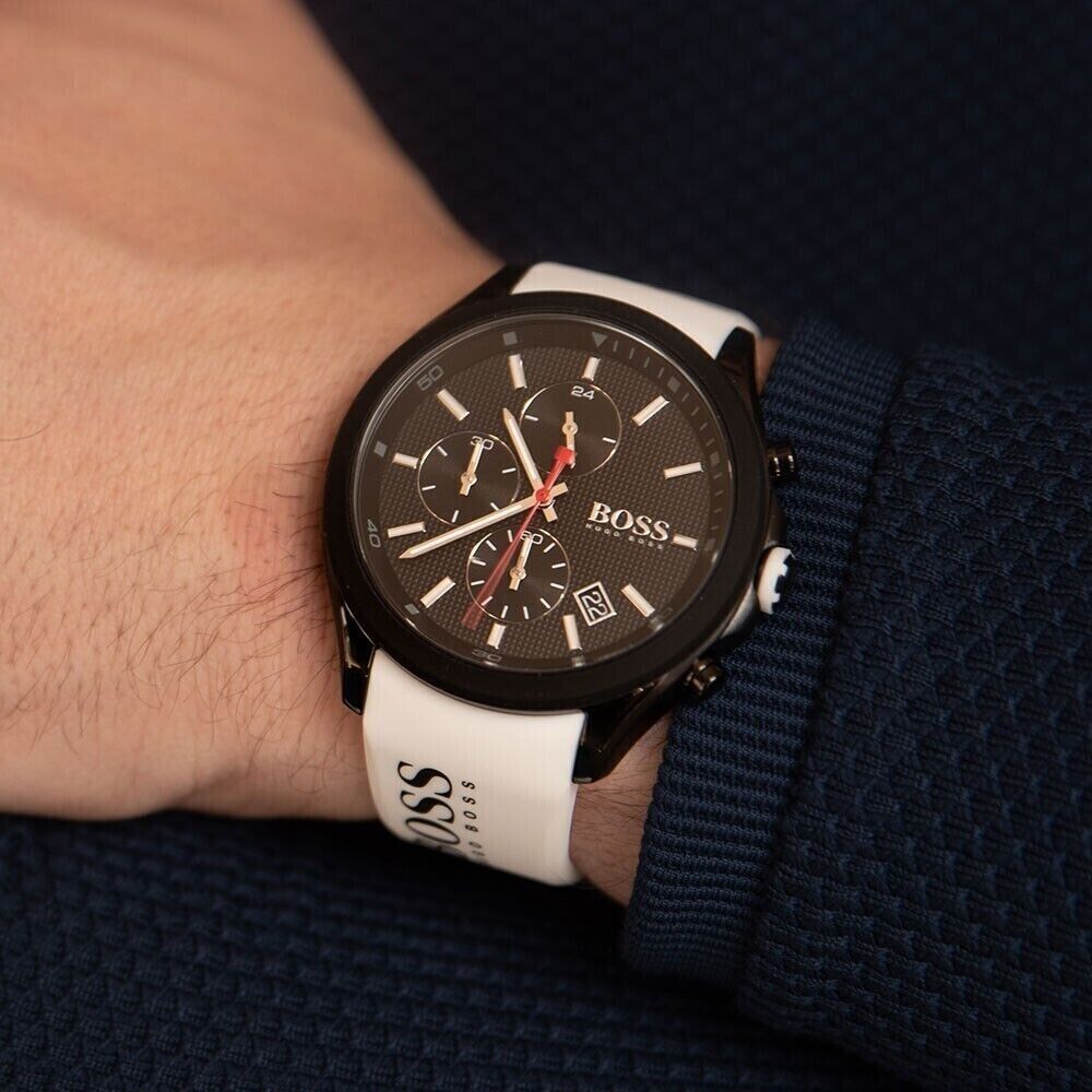  Shop Authentic Hugo Boss Velocity Black Dial White Rubber Strap Watch for Men - 1513718 - Luxxuri