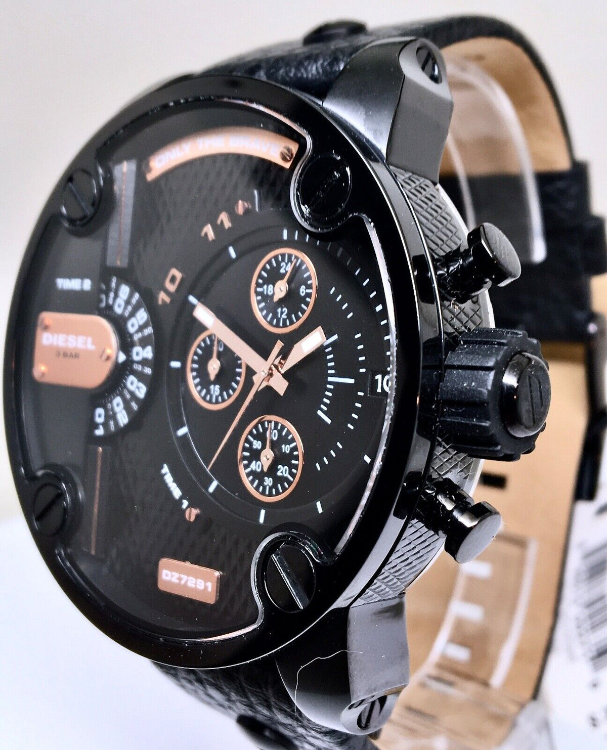  Shop Authentic Diesel Little Daddy Chronograph Black Dial Black Leather Strap Watch For Men - DZ7291 - Luxxuri