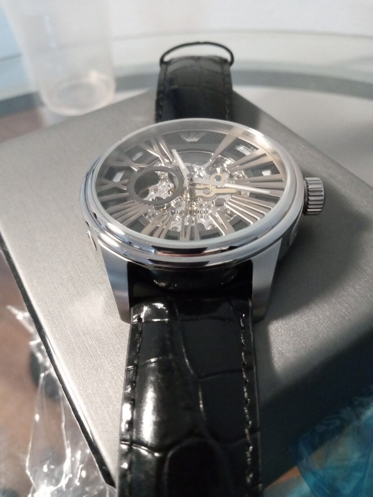  Shop Authentic Emporio Armani Meccanico Automatic Black Dial Leather Strap Watch For Men - AR4629 - Luxxuri