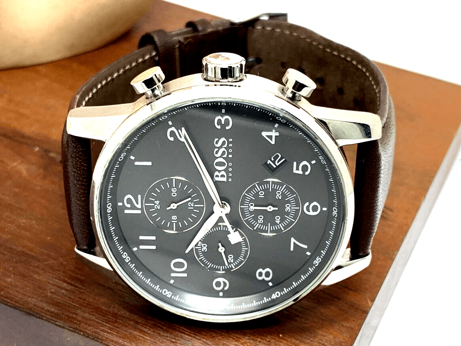  Shop Authentic Hugo Boss Navigator Grey Dial Brown Leather Strap Watch for Men - 1513494 - Luxxuri