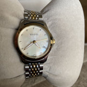  Shop Authentic Gucci G Timeless Diamonds Mother of Pearl Dial Two Tone Mesh Bracelet Watch for Women - YA126513 - Luxxuri