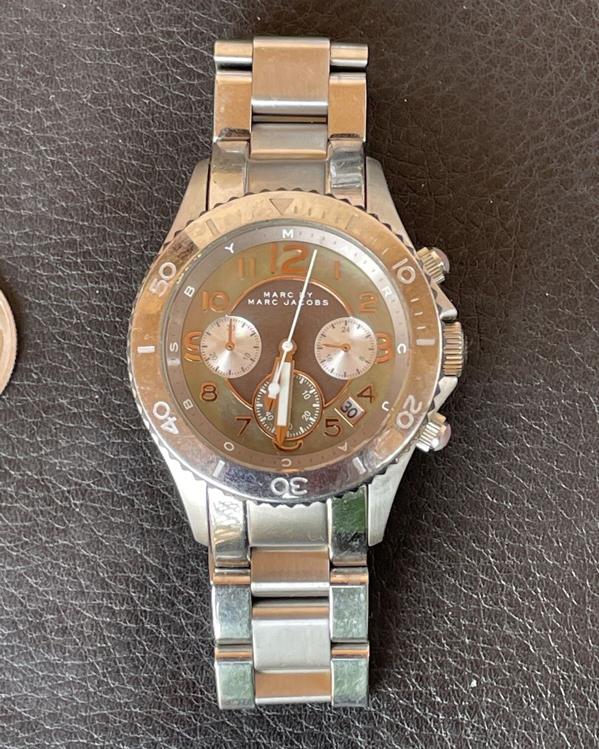  Shop Authentic Marc Jacobs Rock Chronograph Mother of Pearl Grey Dial Silver Steel Strap Watch for Women - MBM3250 - Luxxuri
