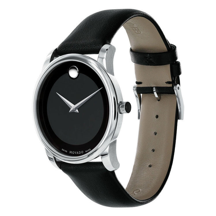  Shop Authentic Movado Museum Black Dial Black Leather Strap Watch For Men - 606502 - Luxxuri