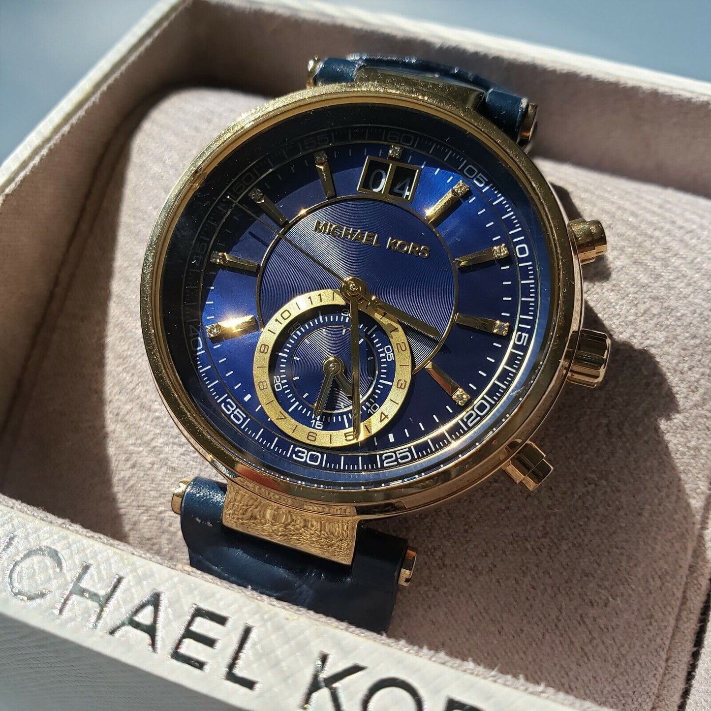  Shop Authentic Michael Kors Sawyer Blue Dial Blue Leather Strap Watch for Women - MK2425 - Luxxuri