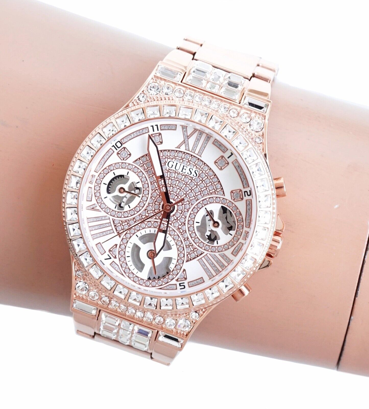  Shop Authentic Guess Moonlight Multi Function Diamonds White Dial Rose Gold Steel Strap Watch for Women - GW0320L3 - Luxxuri