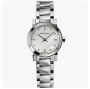  Shop Authentic Burberry The City Diamonds Mother of Pearl Dial Silver Steel Strap Watch for Women - BU9224 - Luxxuri