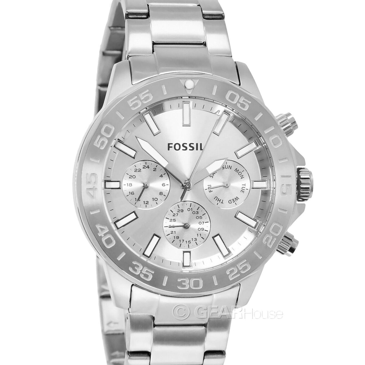  Shop Authentic Fossil Bannon Multifunction Chronograph Silver Dial Silver Steel Strap Watch for Men - BQ2490 - Luxxuri