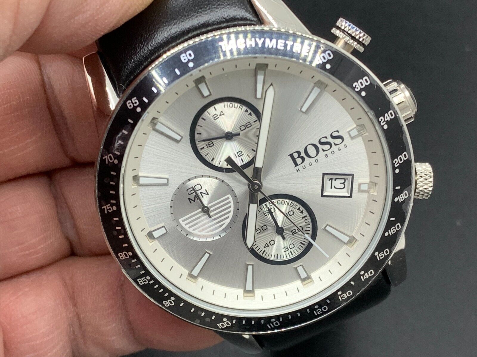  Shop Authentic Hugo Boss Rafale Chronograh Quartz White Dial Black Leather Strap Watch For Men - HB1513403 - Luxxuri