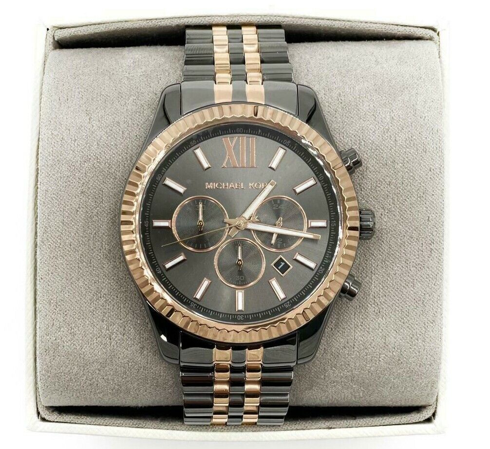  Shop Authentic Michael Kors Lexington Chronograph Black Dial Two Tone Steel Strap Watch for Men - MK8561 - Luxxuri
