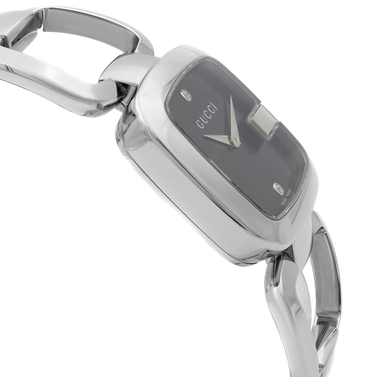  Shop Authentic Gucci G Gucci Diamonds Black Dial Silver Steel Strap Watch For Women - YA125406 - Luxxuri