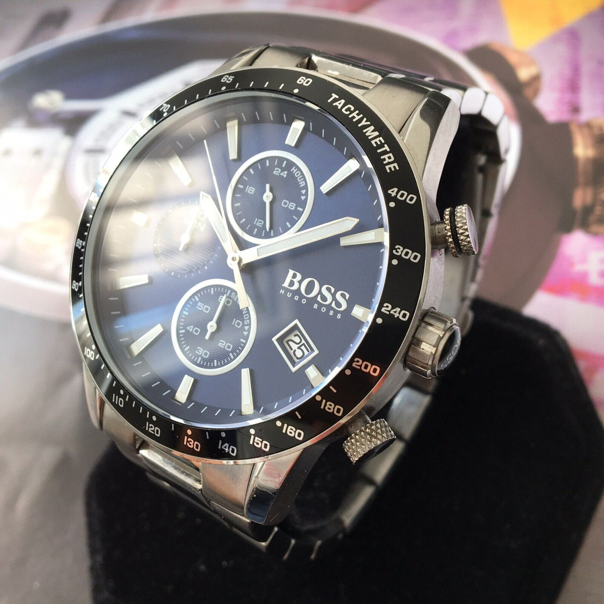 Shop Authentic Hugo Boss Rafale Quartz Blue Dial Silver Steel Strap Watch for Men - 1513510 - Luxxuri