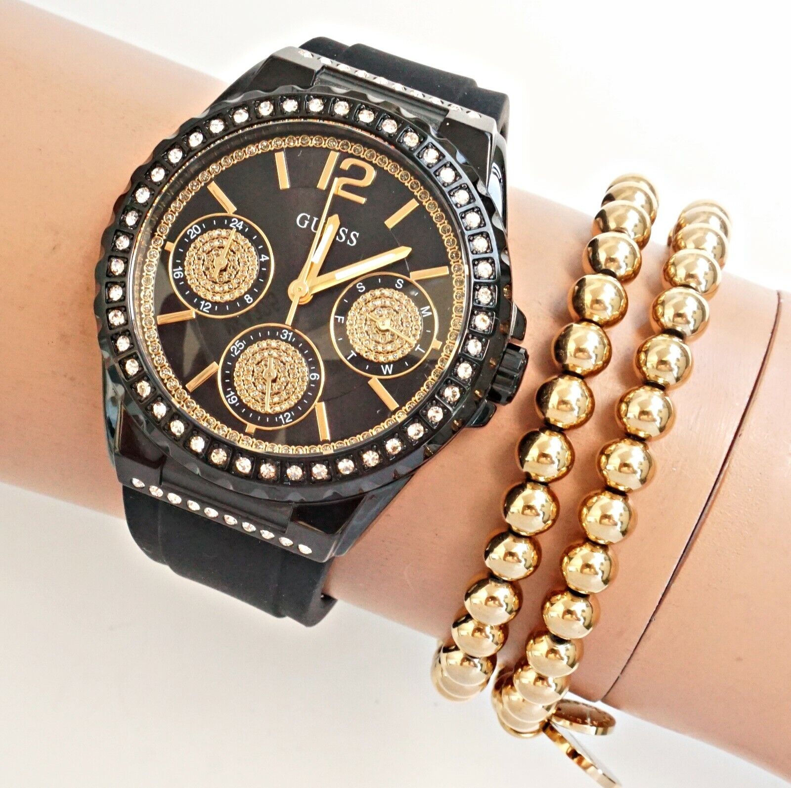  Shop Authentic Guess Starlight Black Dial Black Rubber Strap Watch for Women - W0846L1 - Luxxuri