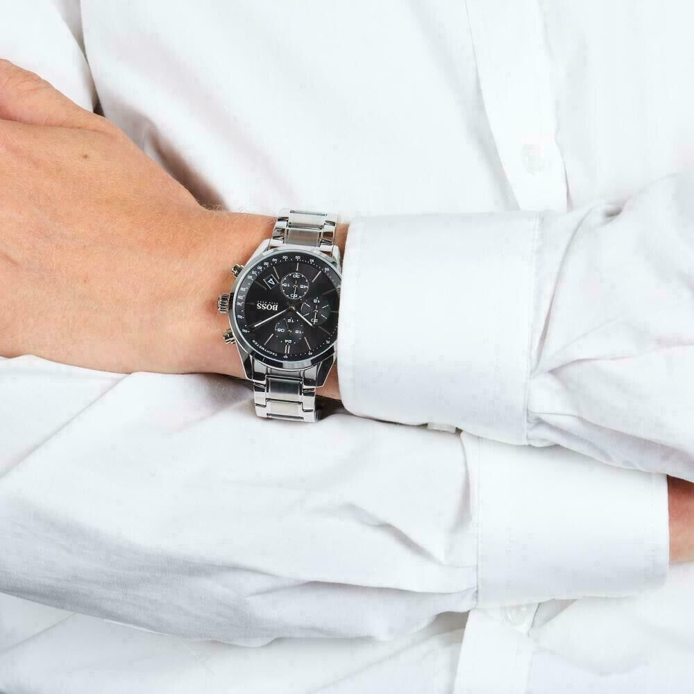  Shop Authentic Hugo Boss Grand Prix Black Dial Silver Steel Strap Watch for Men - 1513477 - Luxxuri