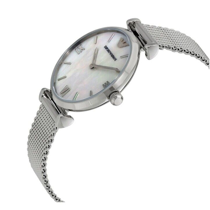  Shop Authentic Emporio Armani Gianni T Bar Mother of Pearl Dial Silver Steel Strap Watch For Women - AR1955 - Luxxuri