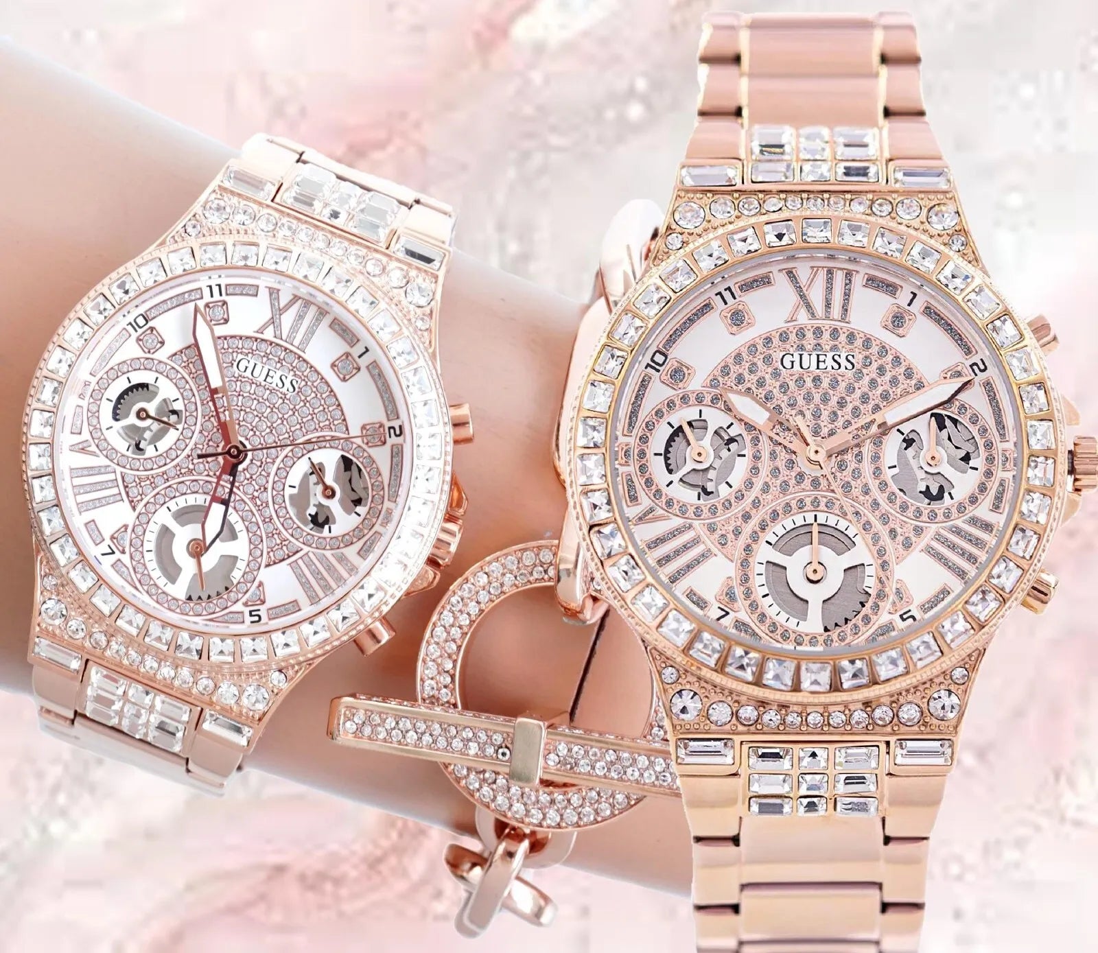  Shop Authentic Guess Moonlight Multi Function Diamonds White Dial Rose Gold Steel Strap Watch for Women - GW0320L3 - Luxxuri