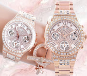  Shop Authentic Guess Moonlight Multi Function Diamonds White Dial Rose Gold Steel Strap Watch for Women - GW0320L3 - Luxxuri