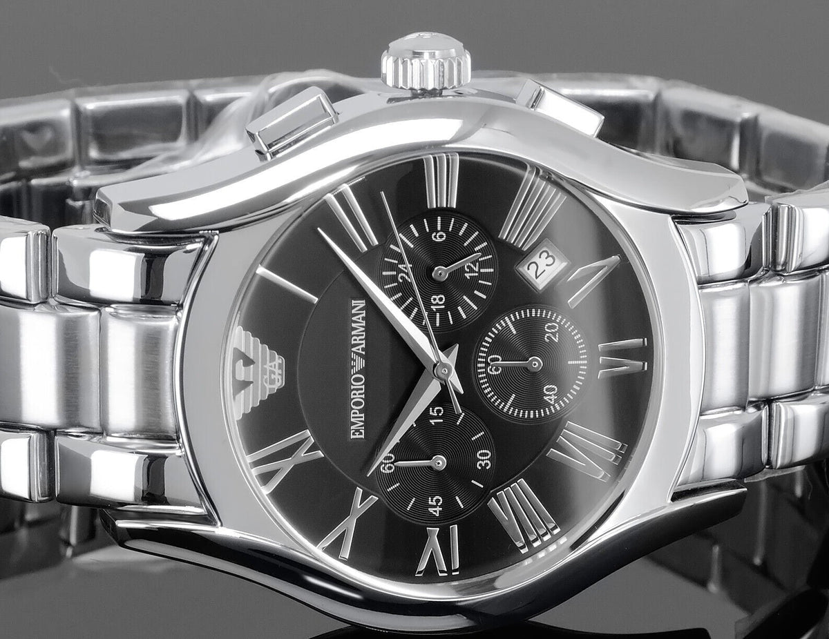  Shop Authentic Emporio Armani Valente Chronograph Black Dial Silver Stainless Steel Watch For Men - AR0673 - Luxxuri
