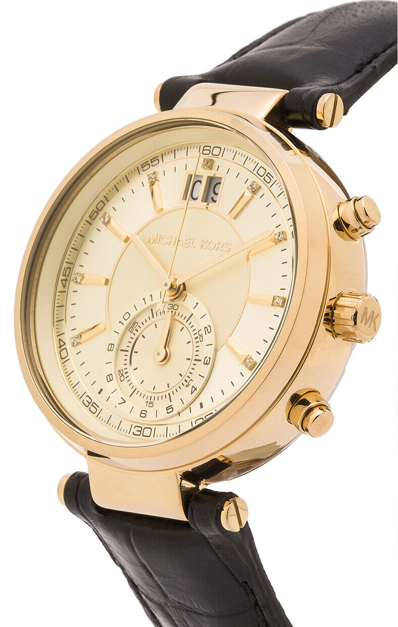  Shop Authentic Michael Kors Sawyer Champagne Dial Black Leather Strap Watch for Women - MK2433 - Luxxuri
