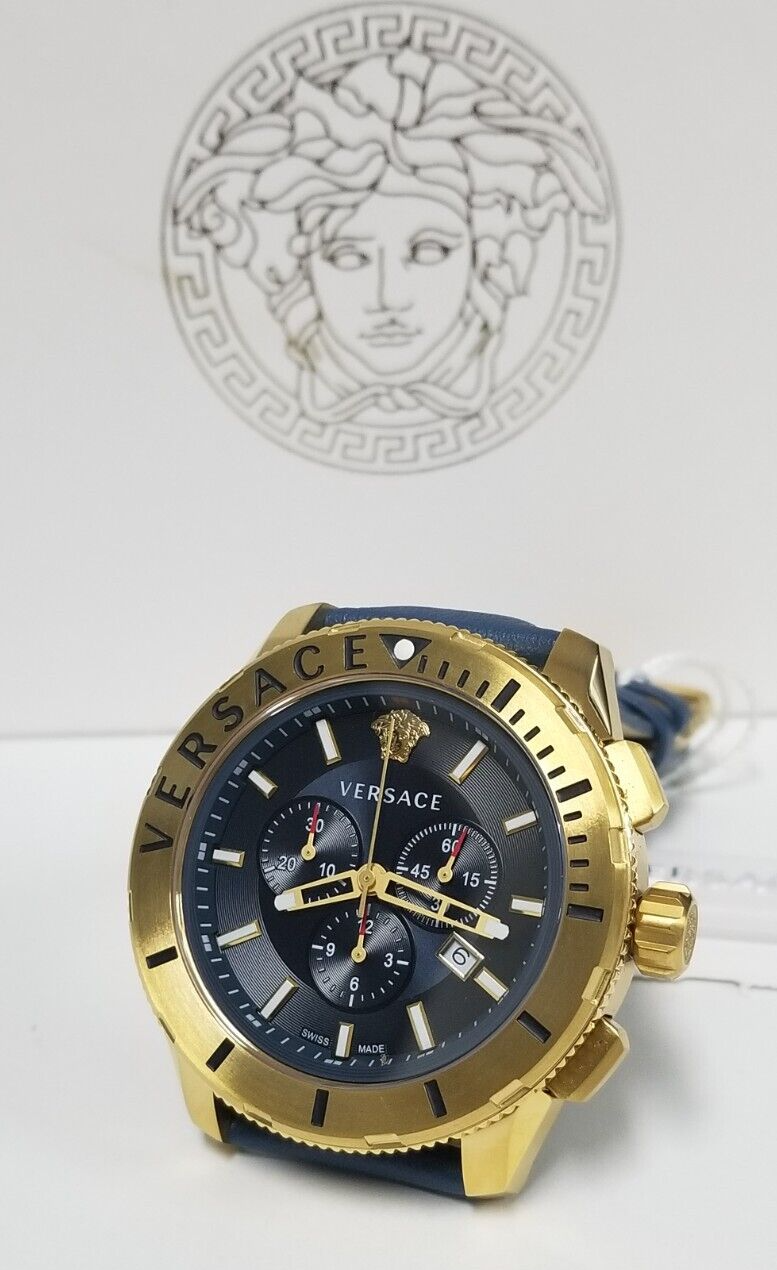  Shop Authentic Versace Casual Chronograph Black Dial Black Leather Strap Watch for Men - VERG003-18 - Luxxuri