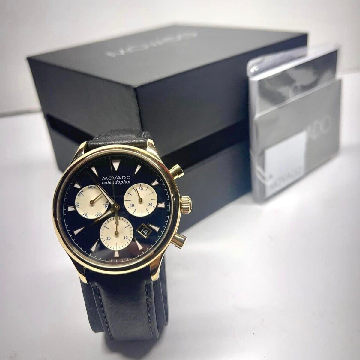  Shop Authentic Movado Heritage Chronograph Black Dial Black Leather Strap Watch for Men - 3650005 - Luxxuri