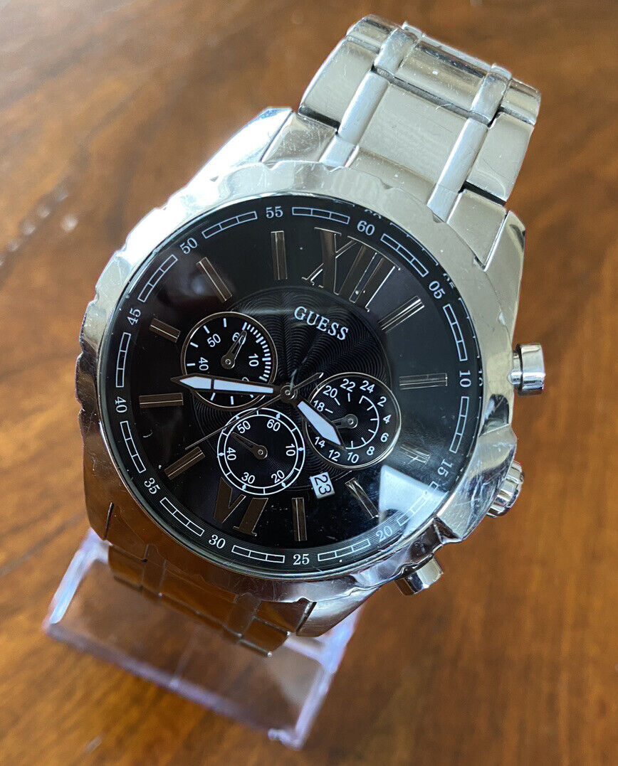  Shop Authentic Guess Chronograph Black Dial Silver Steel Strap Watch for Men - W0193G2 - Luxxuri