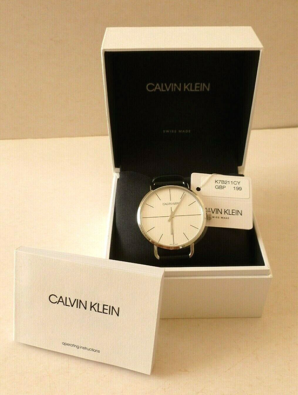  Shop Authentic Calvin Klein Even Silver Dial Black Leather Strap Watch for Men - K7B211CY - Luxxuri