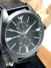  Shop Authentic Emporio Armani Claudio Chronograph Black Dial Black Leather Strap Watch For Men - AR11483 - Luxxuri