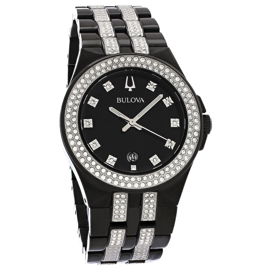  Shop Authentic Bulova Crystal Collection Black Dial Two Tone Steel Strap Watch for Men - 98K101 - Luxxuri