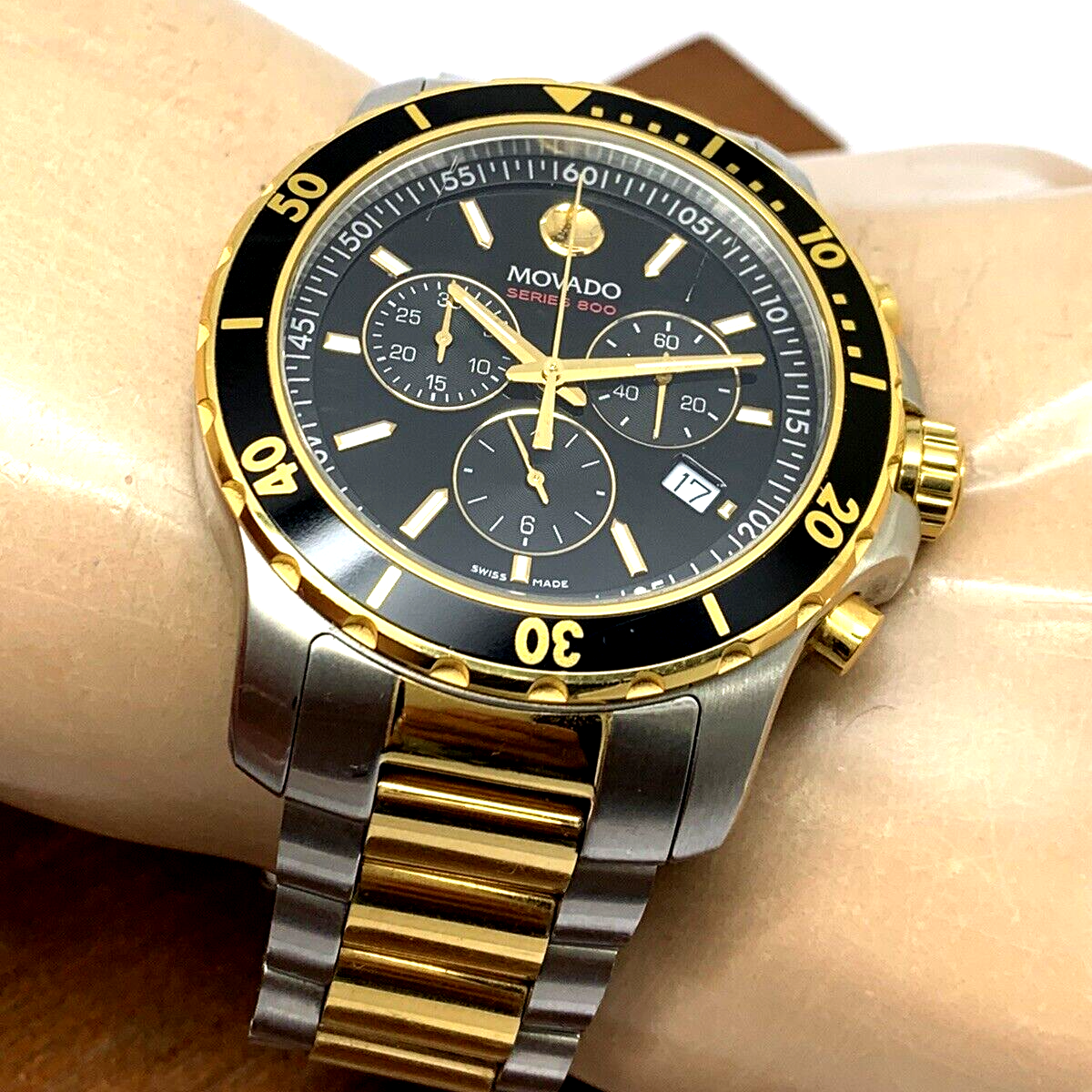  Shop Authentic Movado Series 800 Chronograph Black Dial Two Tone Steel Strap Watch For Men - 2600146 - Luxxuri