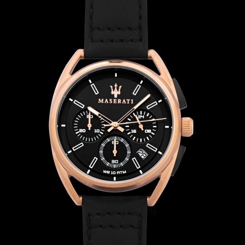  Shop Authentic Maserati Trimarano Chronograph Black Dial Leather Strap Watch For Men - R8871632002 - Luxxuri