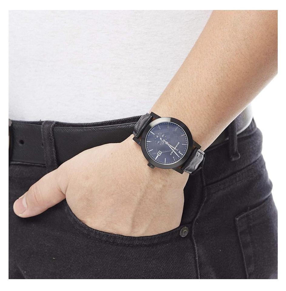  Shop Authentic Burberry The City Black Dial Black Leather Strap Watch for Men - BU9906 - Luxxuri