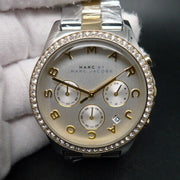  Shop Authentic Marc Jacobs Henry Chronograph Silver Dial Two Tone Steel Strap Watch for Women - MBM3197 - Luxxuri